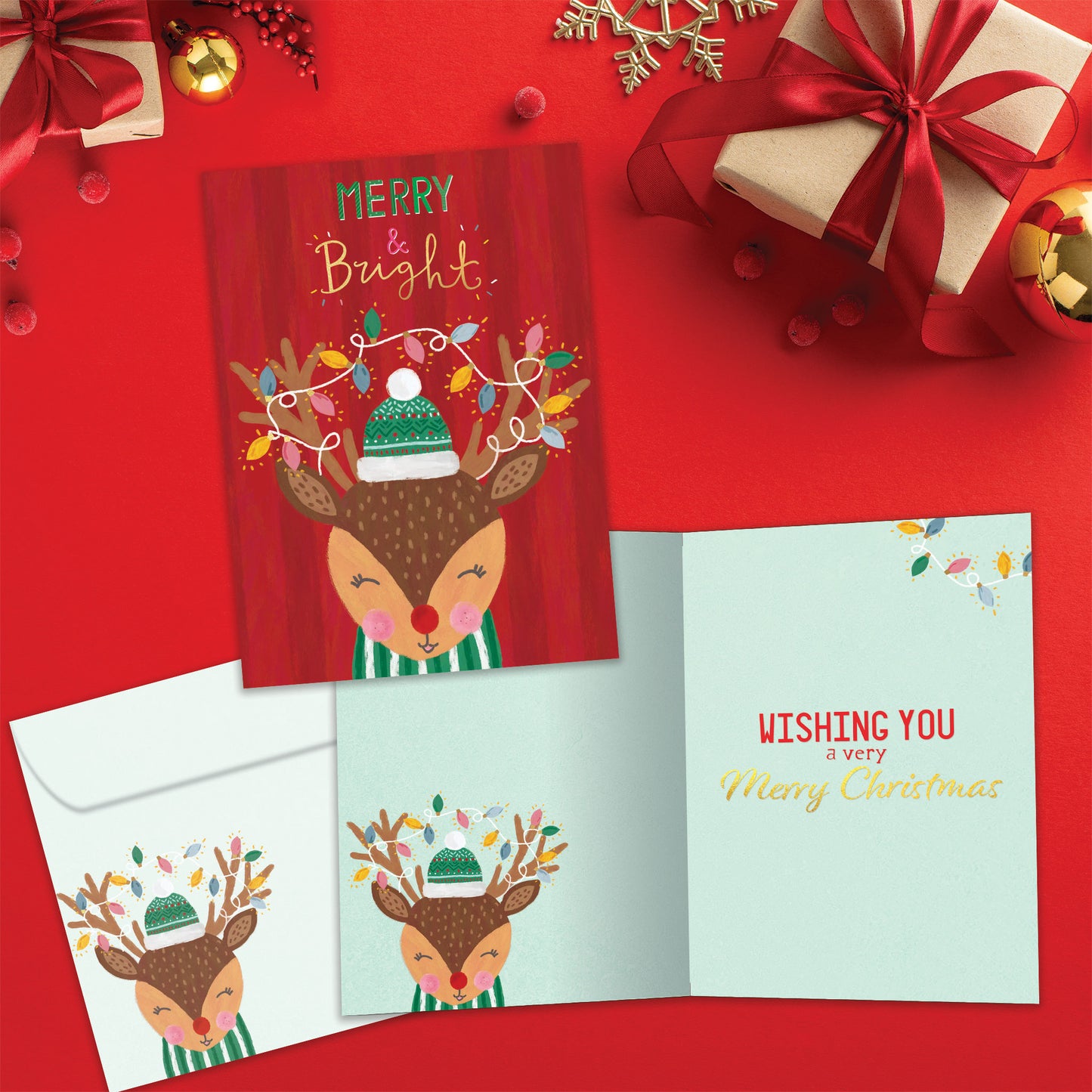 Merry Bright Reindeer Christmas Card