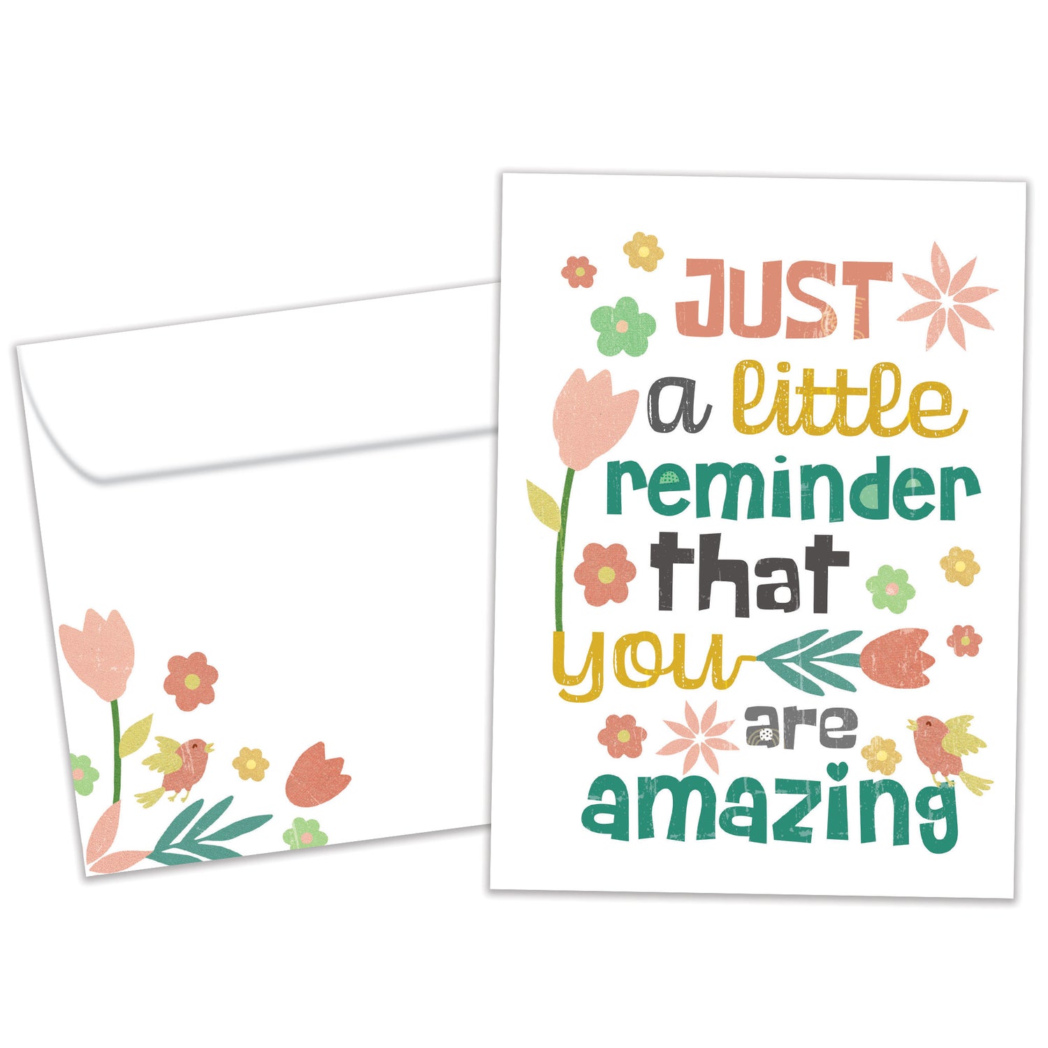 Front view of a Birthday greeting card featuring a beautiful floral design with an uplifting message, with a matching envelope.