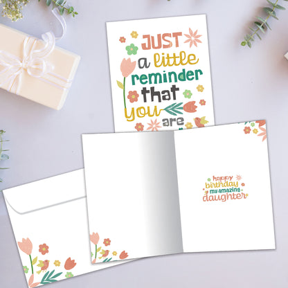 Front and inside view of a Birthday greeting card showcasing a beautiful floral design with an uplifting message, with a matching envelope
