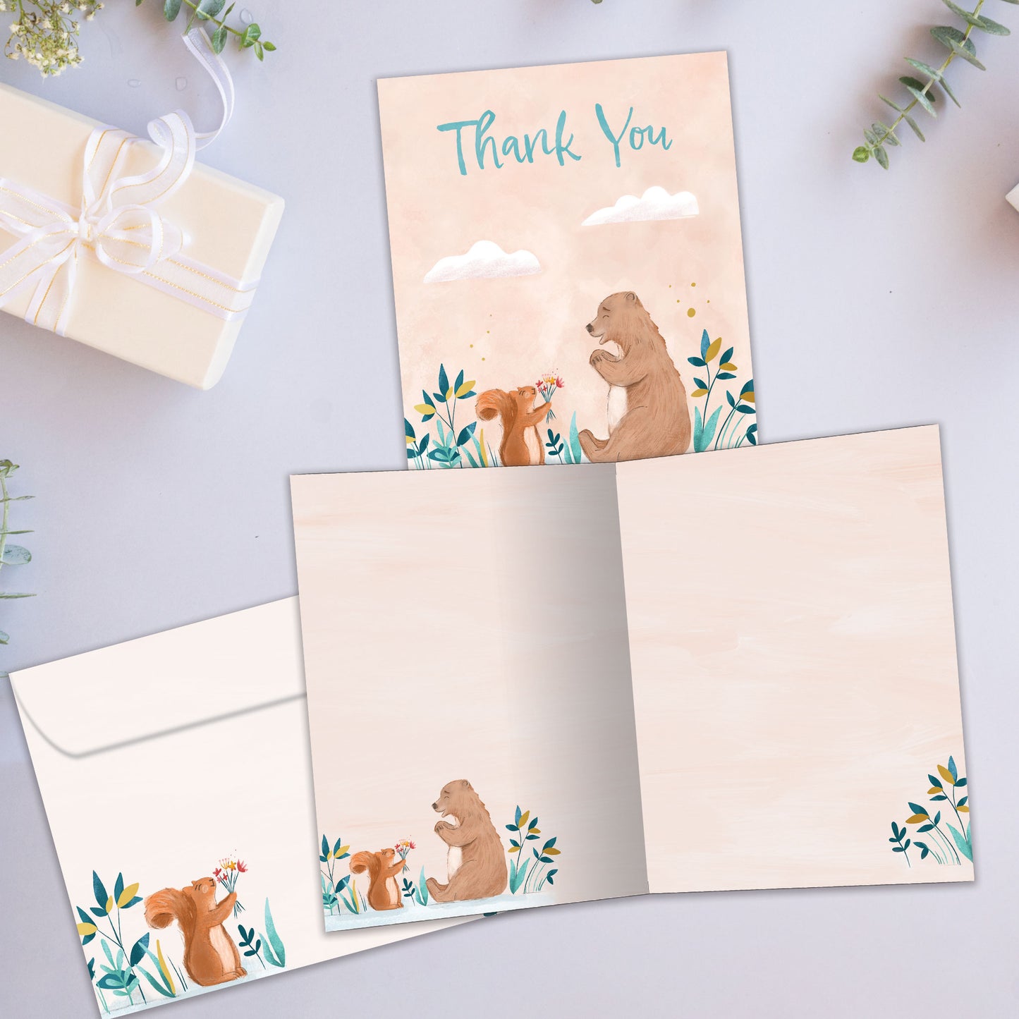 Squirrel Bear Thanks Thank You Card
