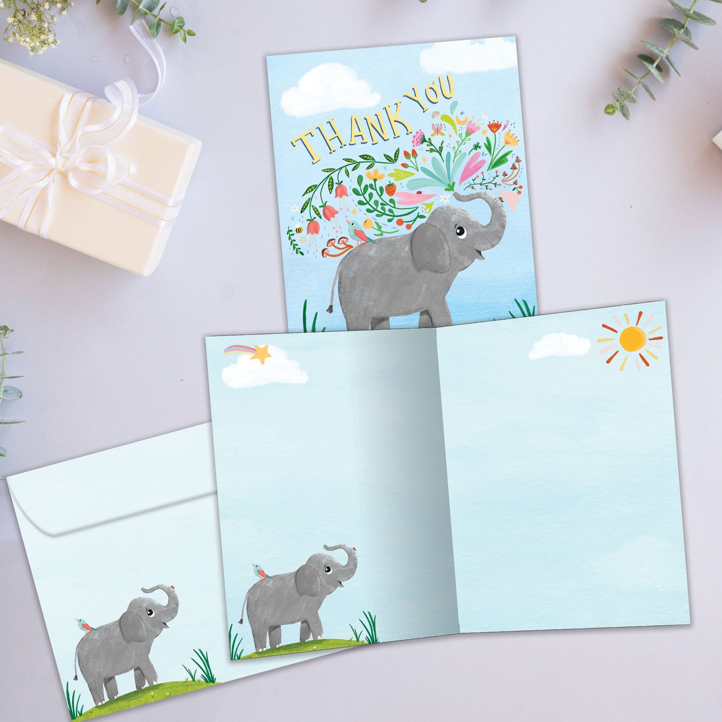 Elephant Flowers Thank You Card