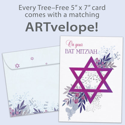 Pink Floral Star Bar & Bat Mitzvah Card
