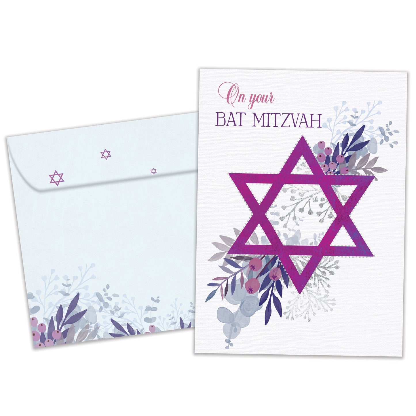 Pink Floral Star Bar & Bat Mitzvah Card