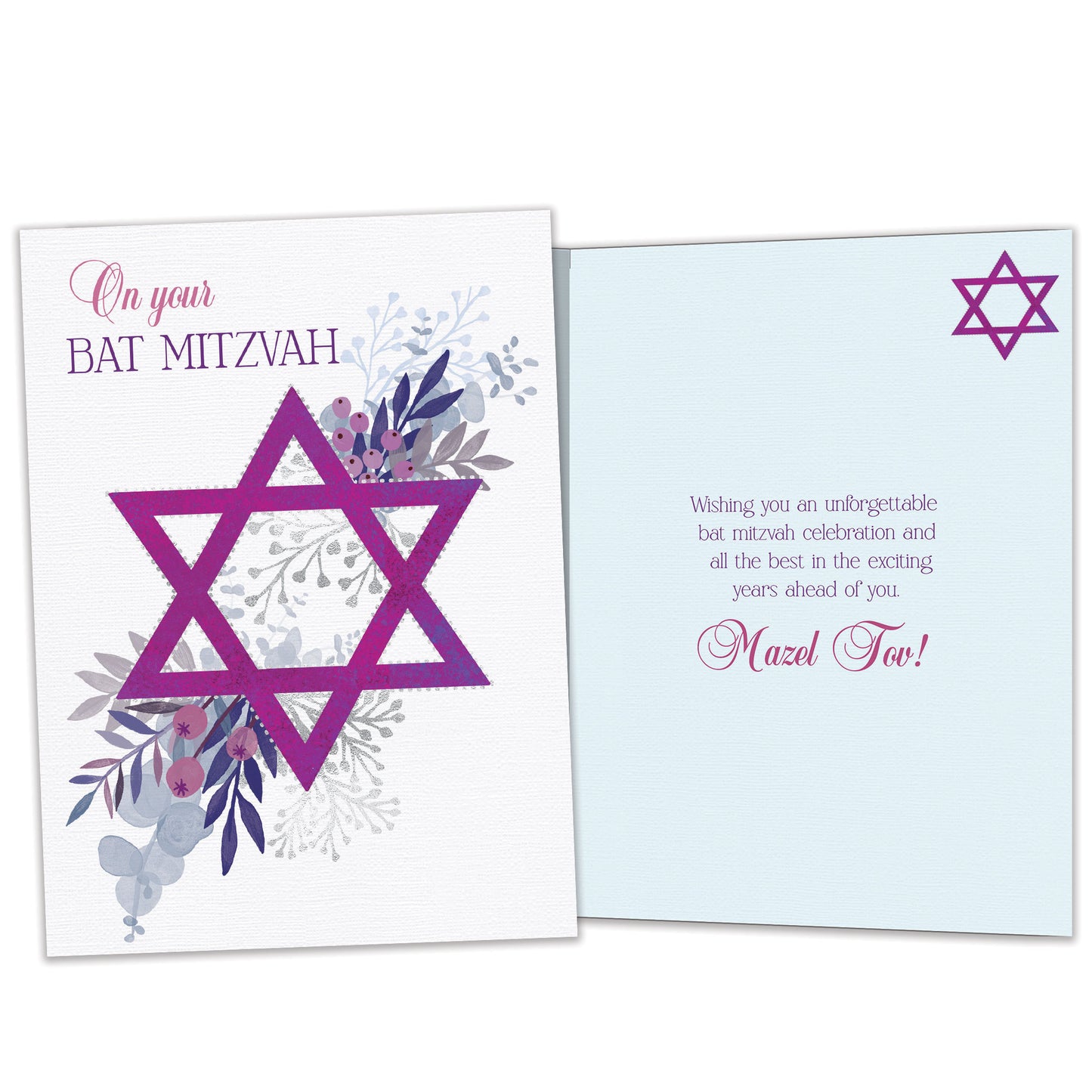 Pink Floral Star Bar & Bat Mitzvah Card