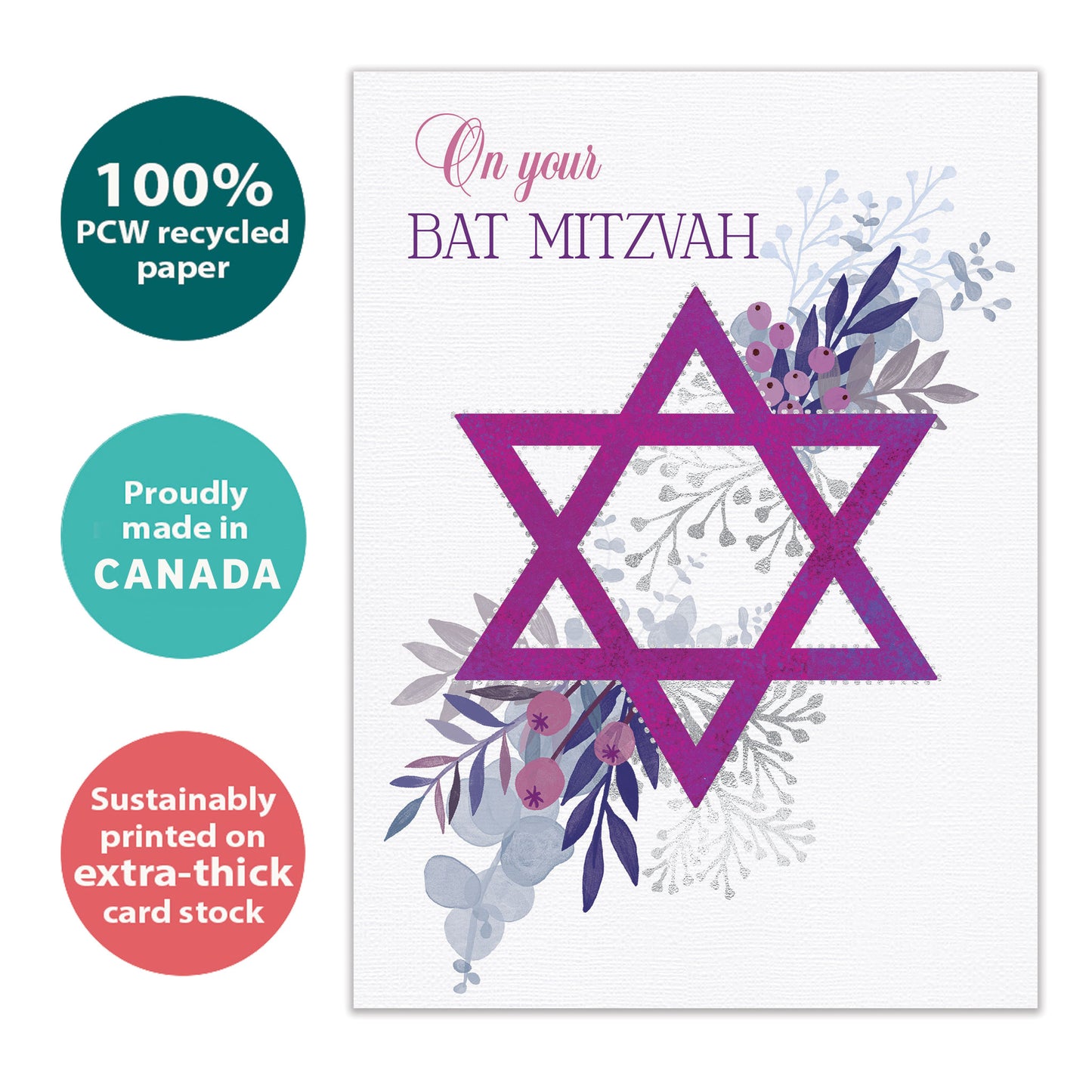 Pink Floral Star Bar & Bat Mitzvah Card