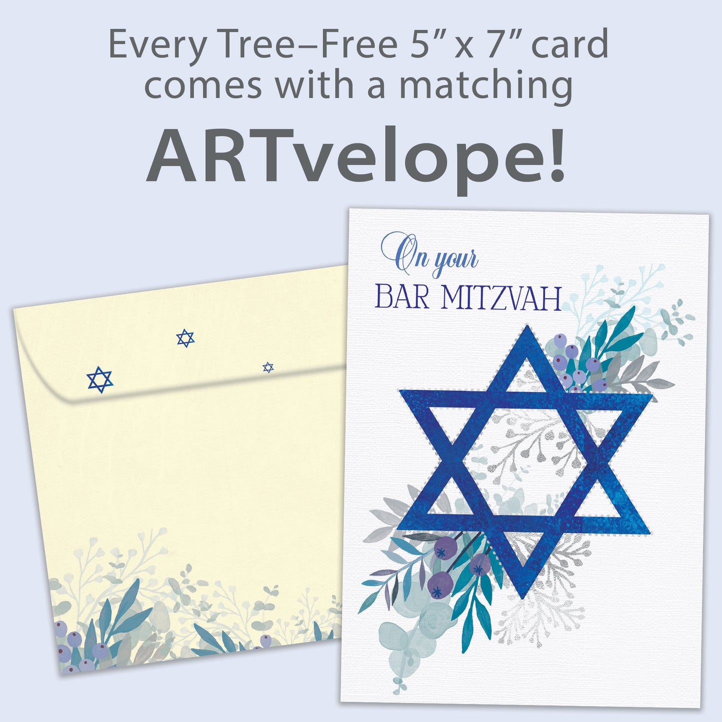 Blue Floral Star Bar & Bat Mitzvah Card