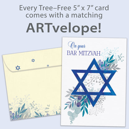 Blue Floral Star Bar & Bat Mitzvah Card