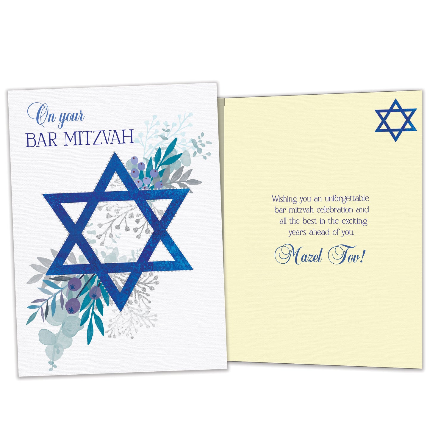 Blue Floral Star Bar & Bat Mitzvah Card