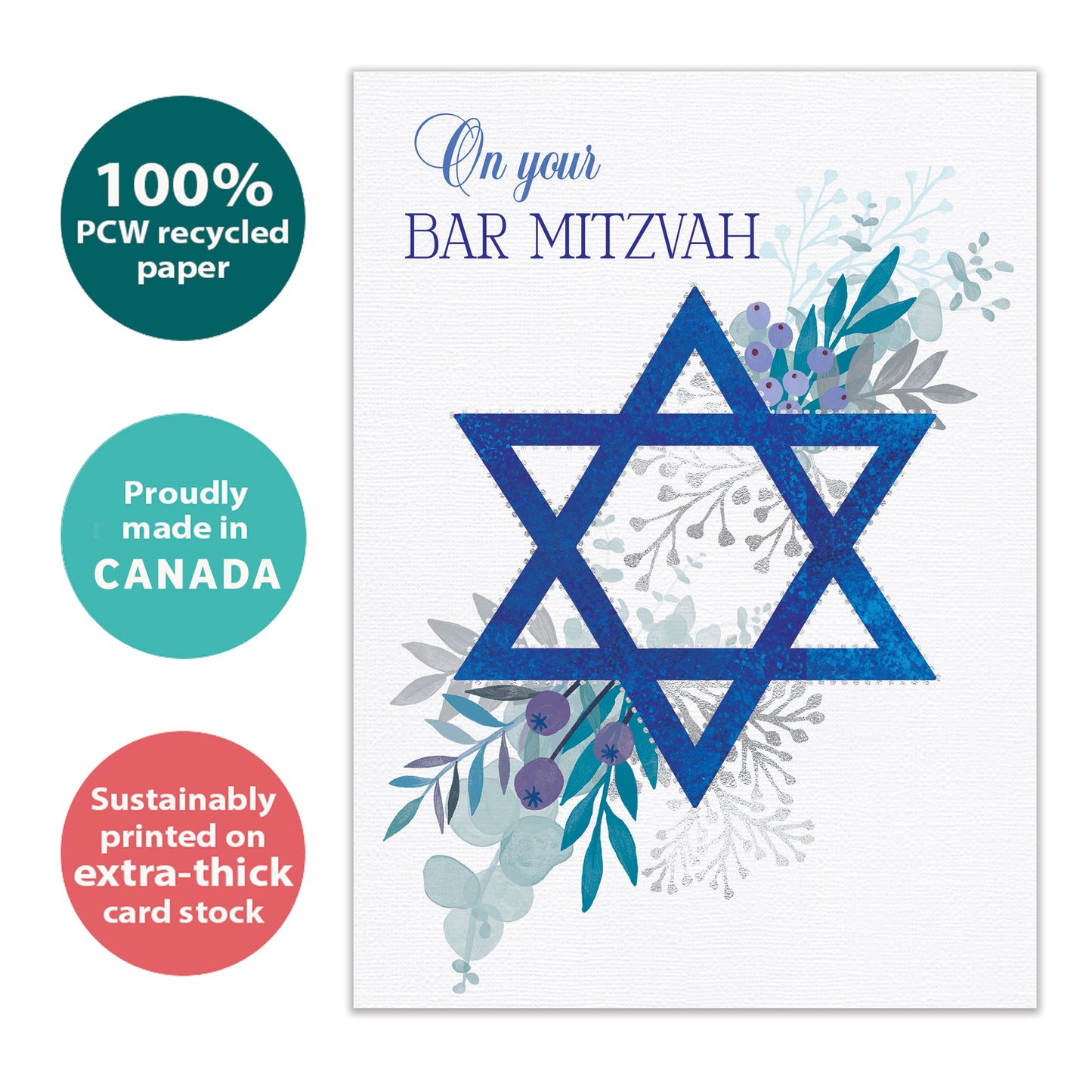 Blue Floral Star Bar & Bat Mitzvah Card