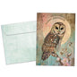Front view of a Birthday greeting card featuring an illustration of an owl and the message "Happy Birthday" with a matching envelope