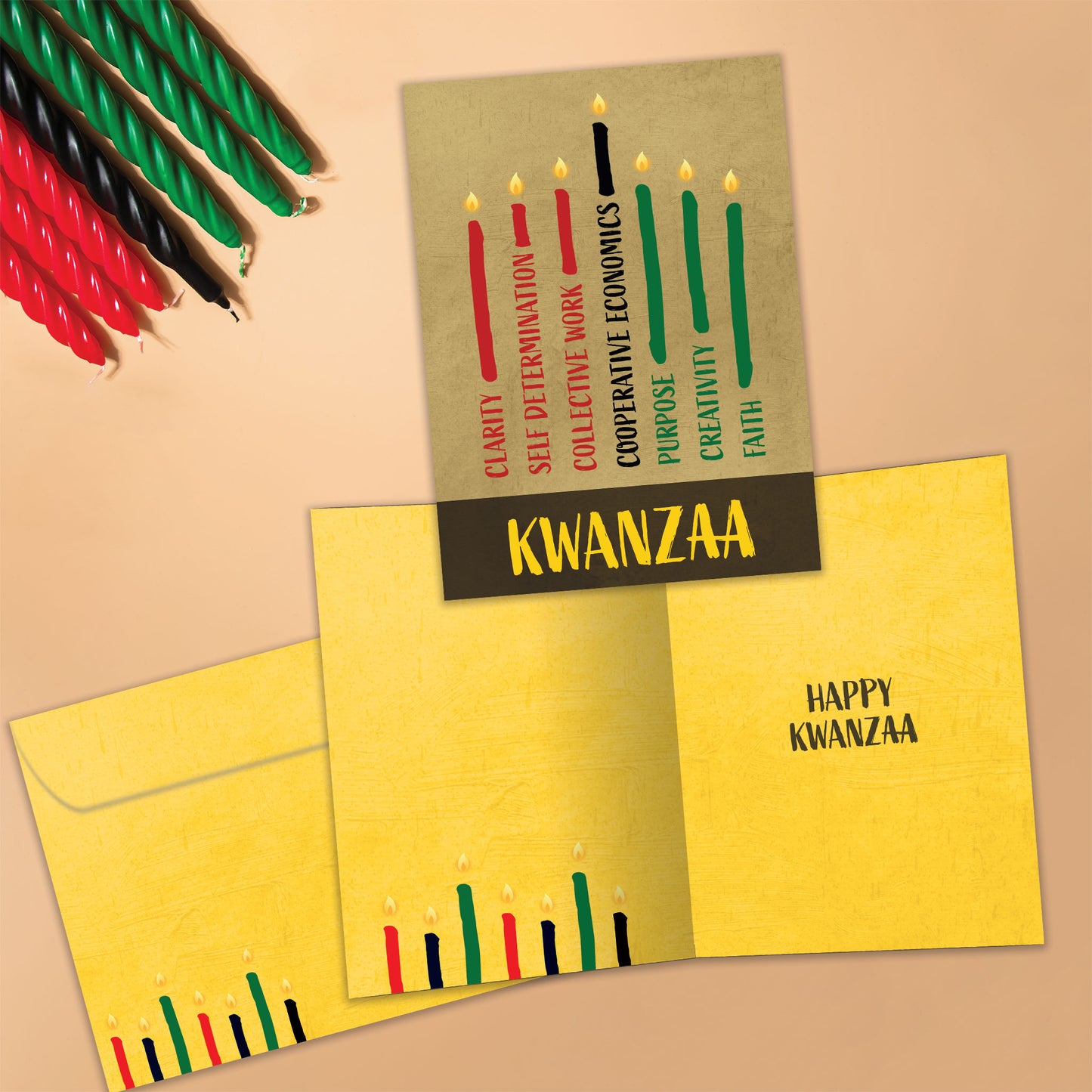 Seven Candles on Tan Kwanzaa Card