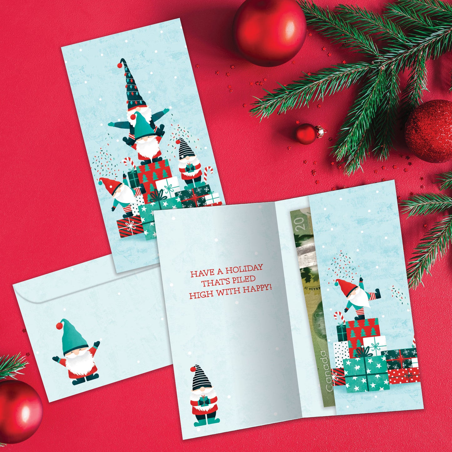 Gnomes Piled High Christmas Money Holder Card