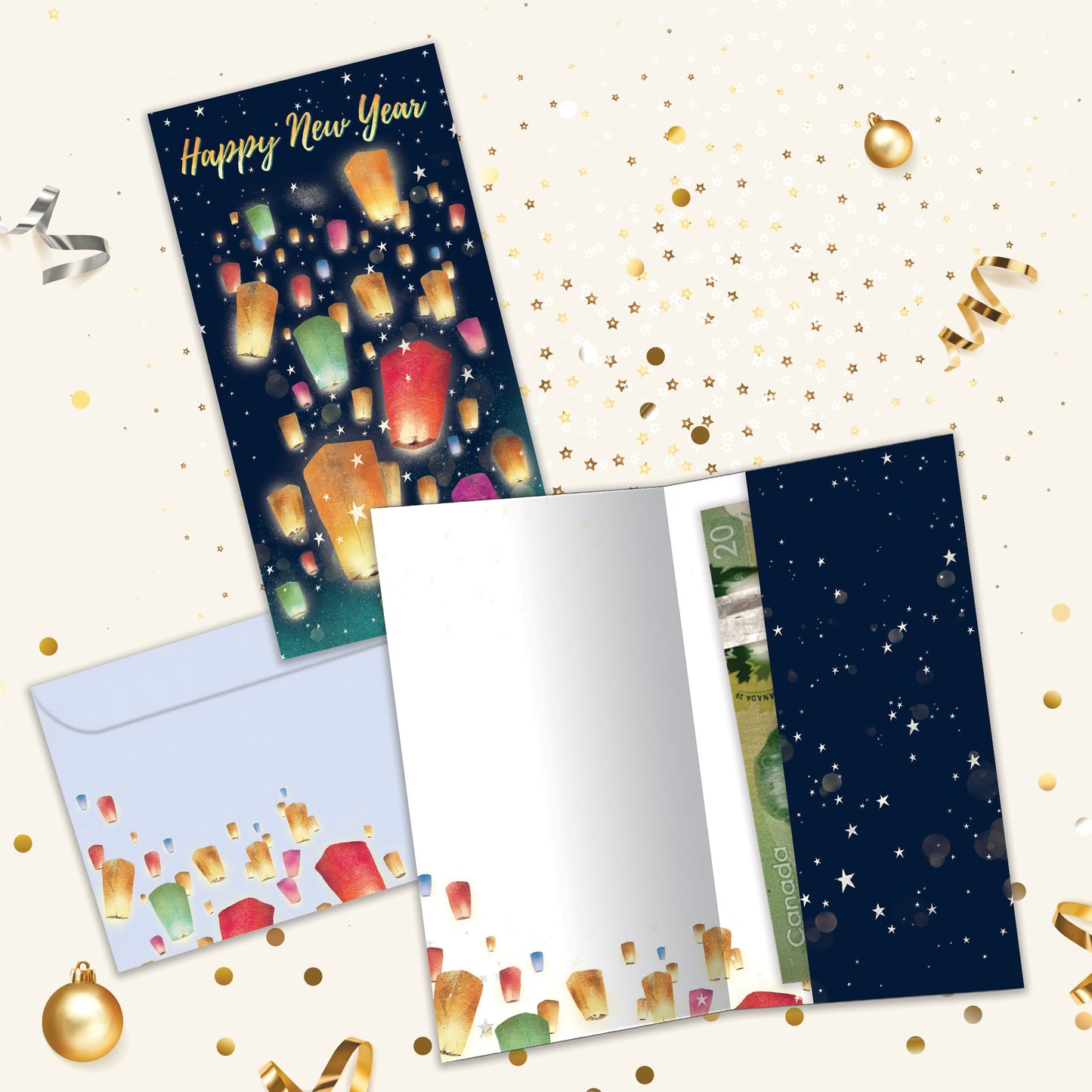 Floating Lights New Year Money Holder Card