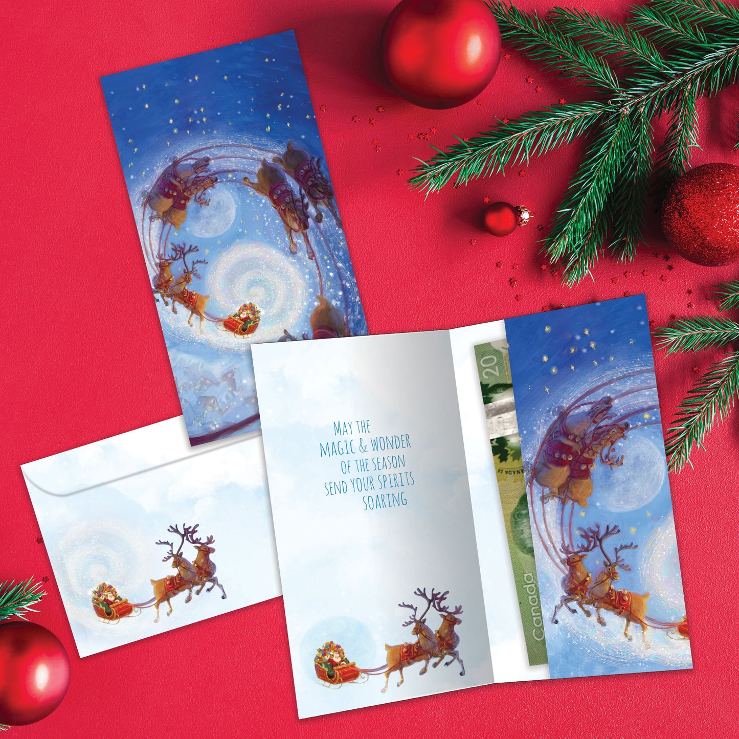 Soaring Santa Christmas Money Holder Card
