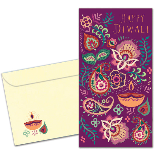 Floral Candles Diwali Money Holder Card