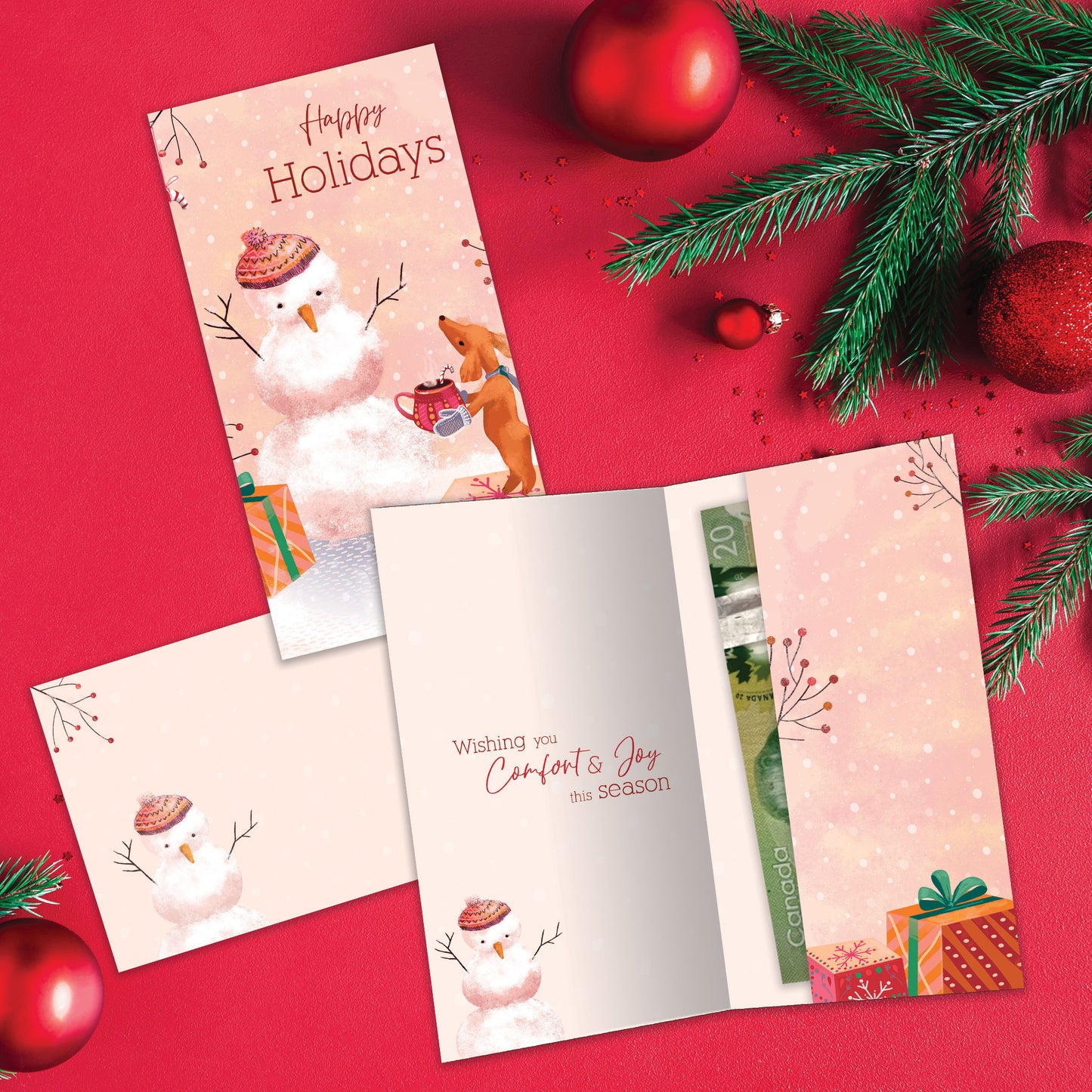 Comfort Joy Snowman Holiday Money Holder Card