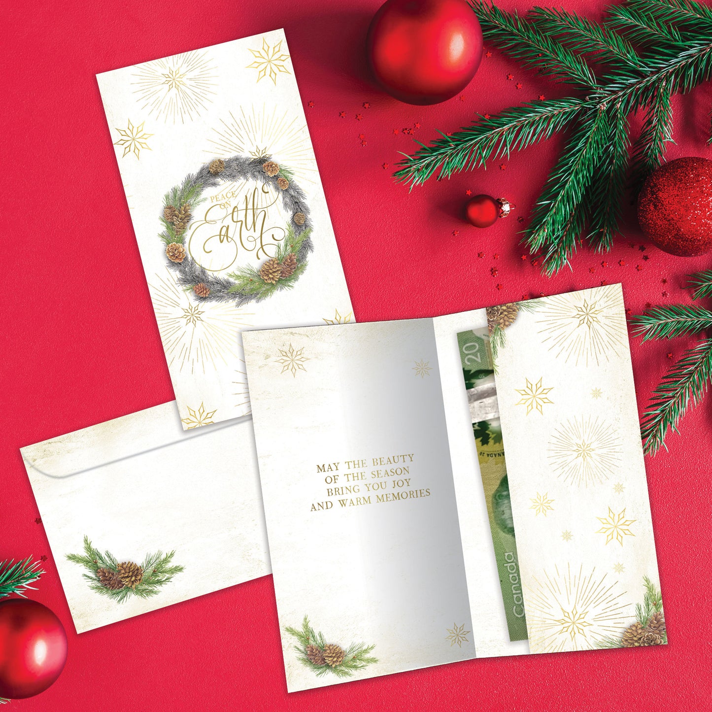Winter Pine Wreath Holiday Money Holder Card