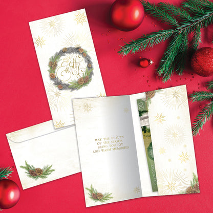 Winter Pine Wreath Holiday Money Holder Card