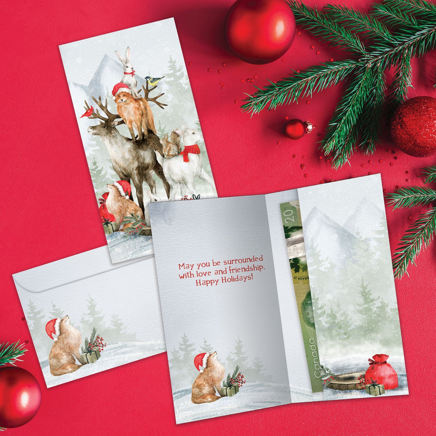 Piled Wild Watercolor Holiday Money Holder Card