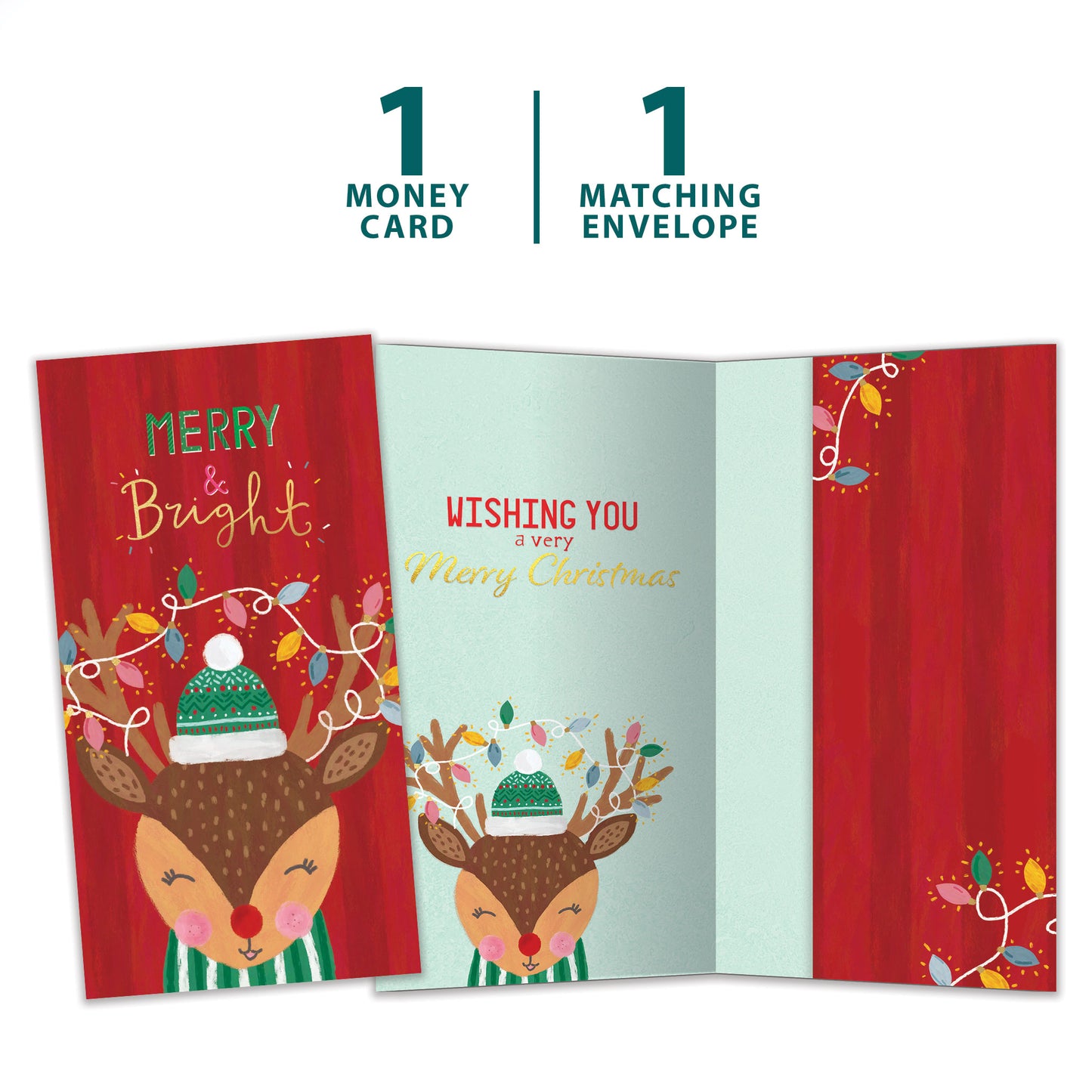 Merry Bright Reindeer Christmas Money Holder Card