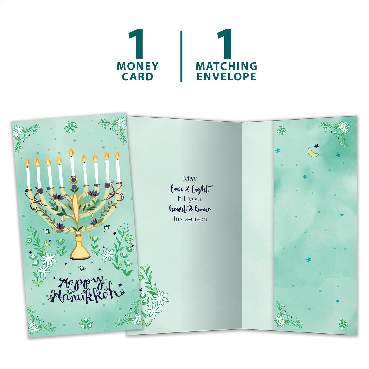 Floral Menorah Hanukkah Money Holder Card