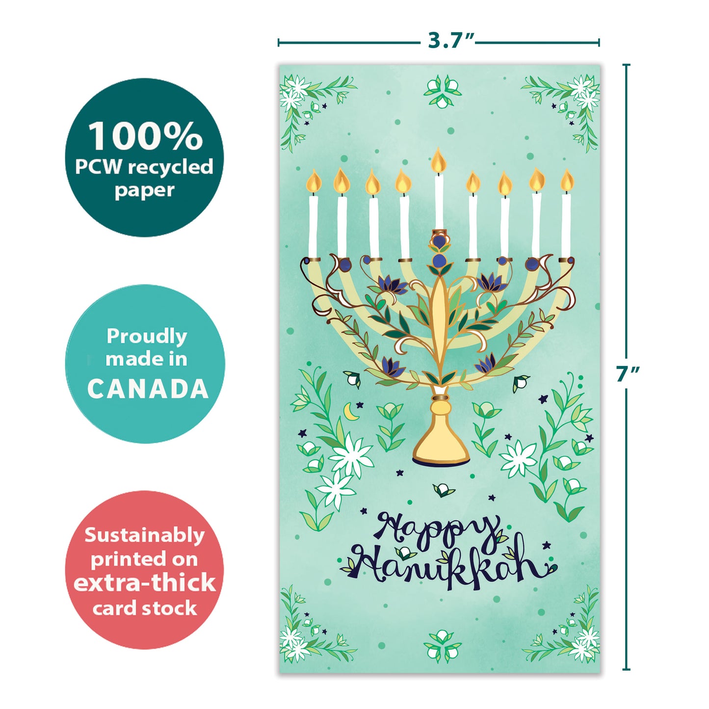 Floral Menorah Hanukkah Money Holder Card
