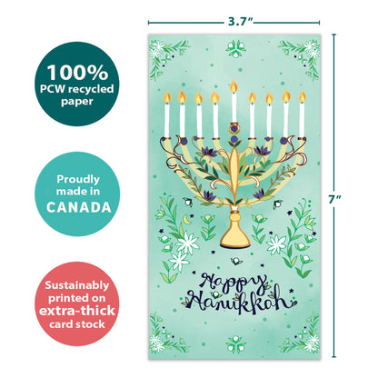 Floral Menorah Hanukkah Money Holder Card