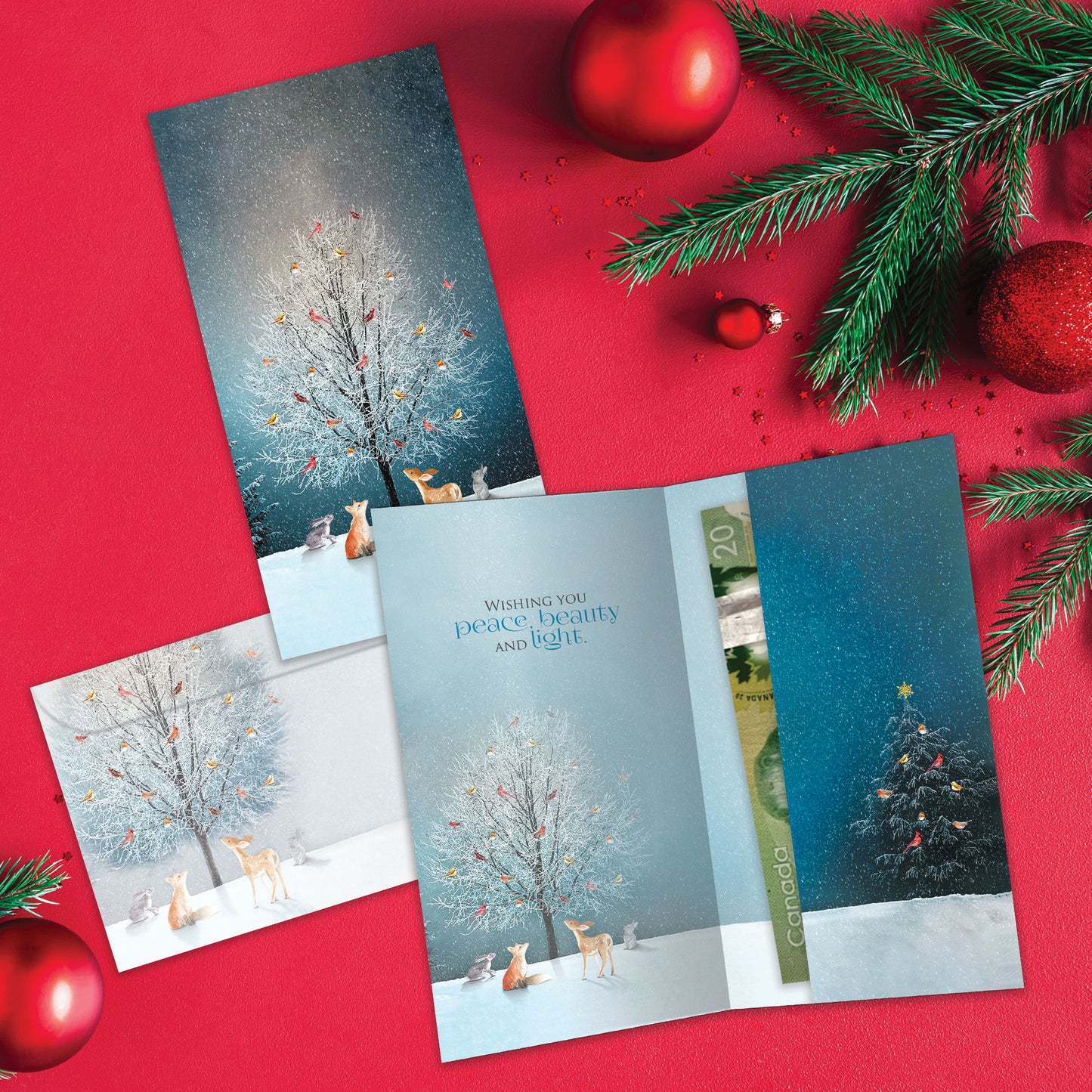Bird Tree Holiday Money Holder Card