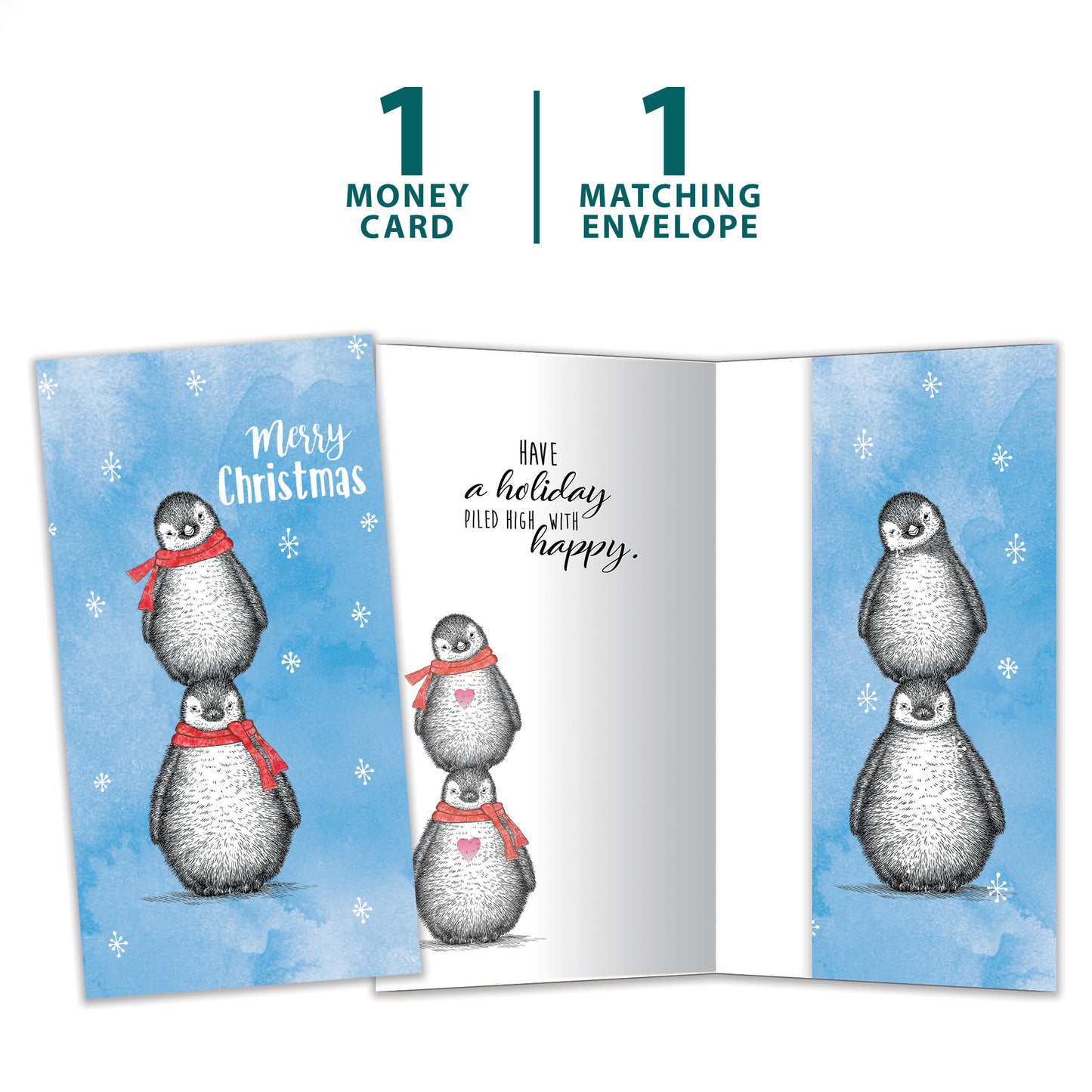 Boho Christmas Penguins Christmas Money Holder Card