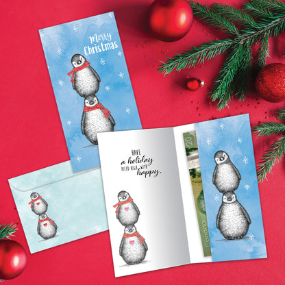 Boho Christmas Penguins Christmas Money Holder Card