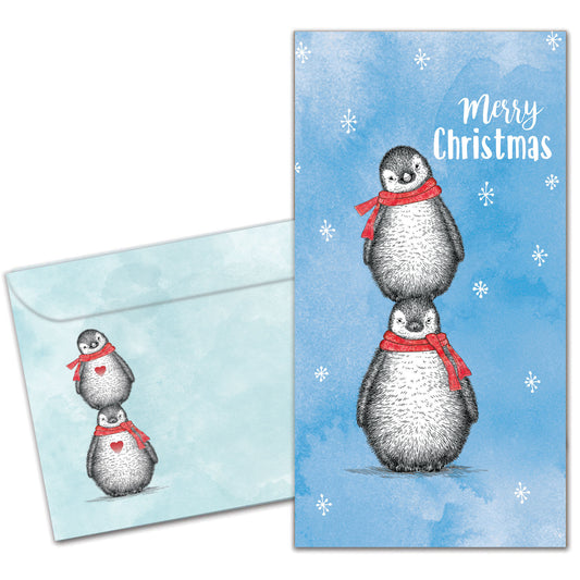 Boho Christmas Penguins Christmas Money Holder Card