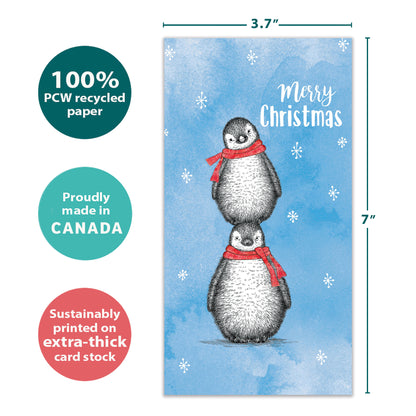 Boho Christmas Penguins Christmas Money Holder Card
