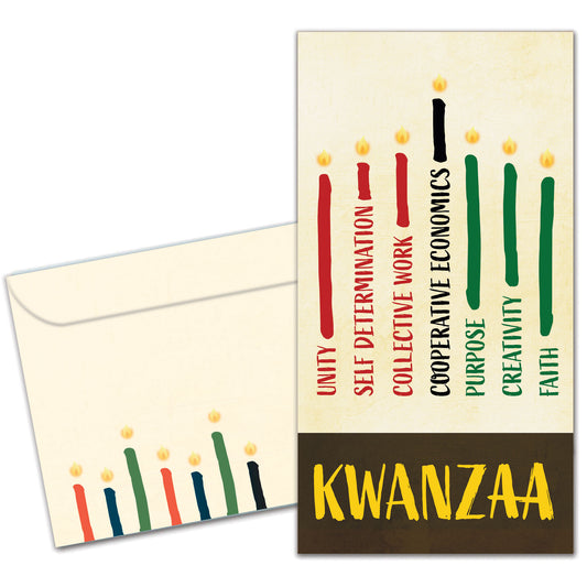 Seven Candles on Tan Kwanzaa Money Holder Card