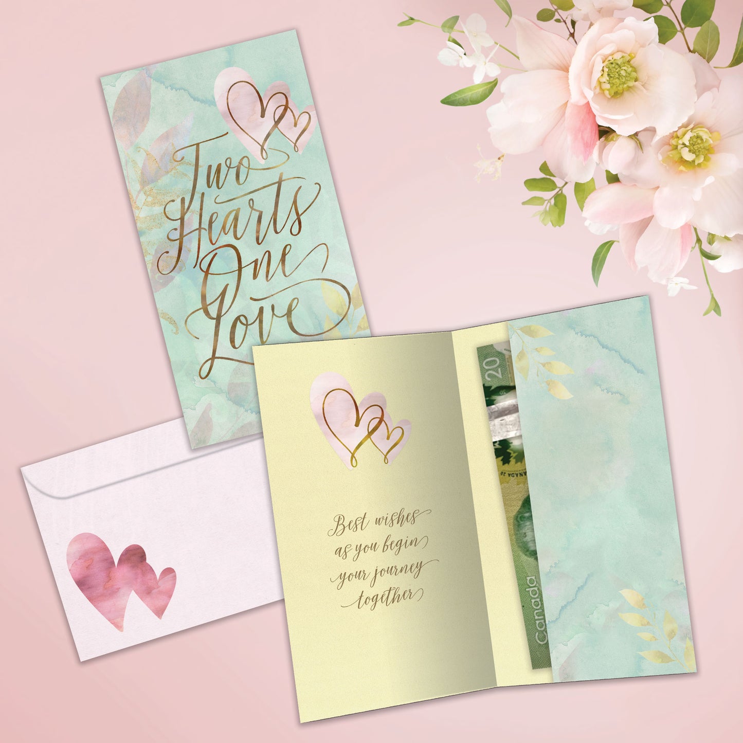 Two Hearts Wedding Money Holder Card