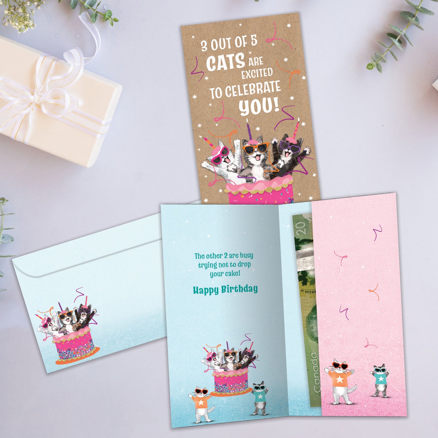Excited Cats Birthday Money Holder Card