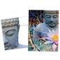 Front view of an All Occasion greeting card and matching envelope featuring an illustration of a Buddha and a serene flower design.