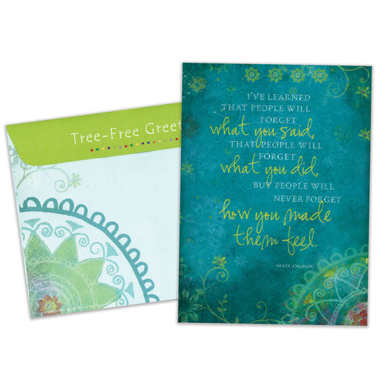 Front view of an All Occasion greeting card and matching envelope featuring detailed illustrated artwork and a meaningful message about being remembered for how you made them feel.