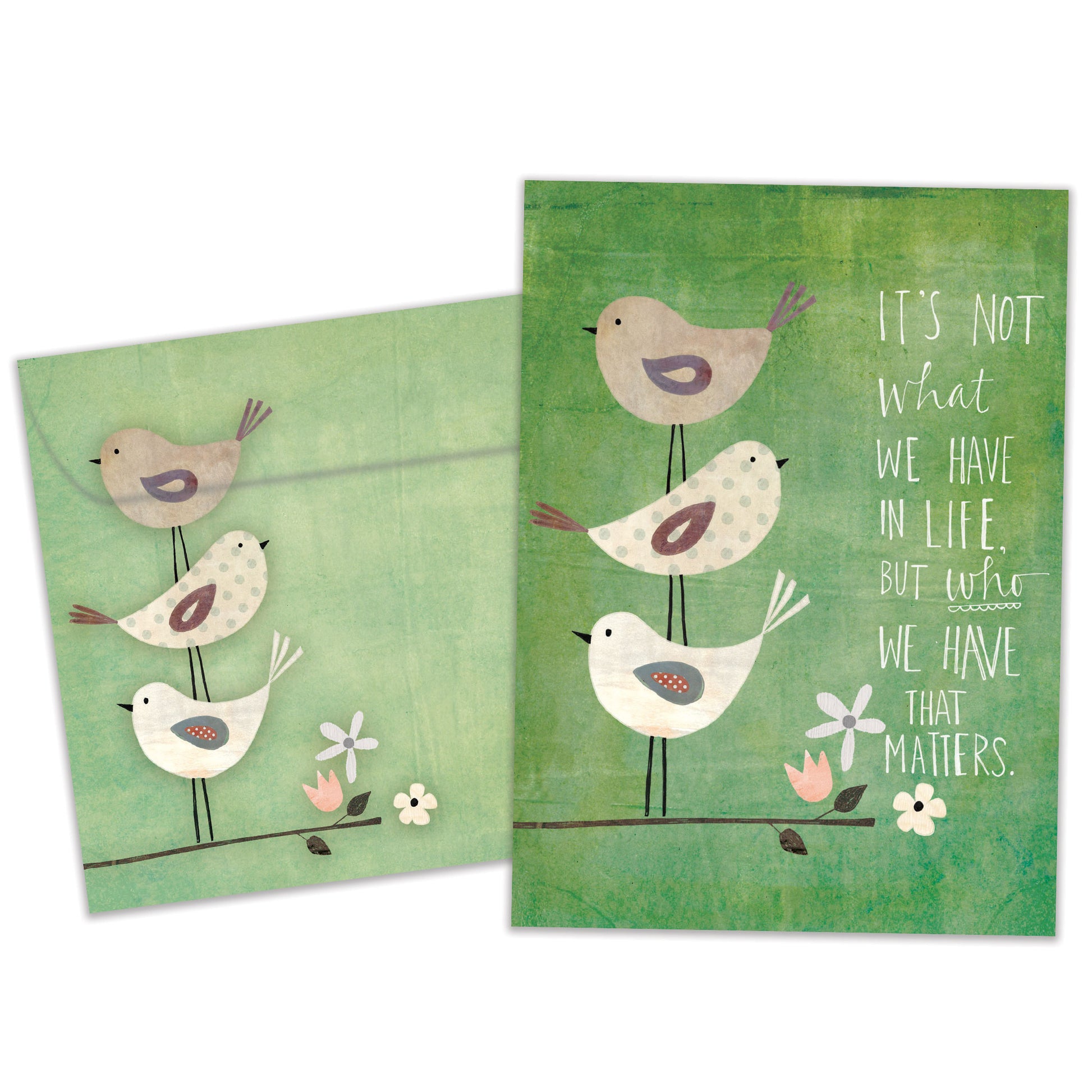 Front view of an All Occasion greeting card and matching envelope featuring an illustration of birds on a branch with a message about the important people in our lives.