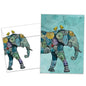 Front view of an All Occasion greeting card and matching envelope featuring a vibrant, colourful elephant illustration in a bold, artistic design.