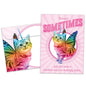 Front view of an All Occasion greeting card and matching envelope featuring a unicorn kitten with butterfly wings and rainbow colours in a whimsical design.