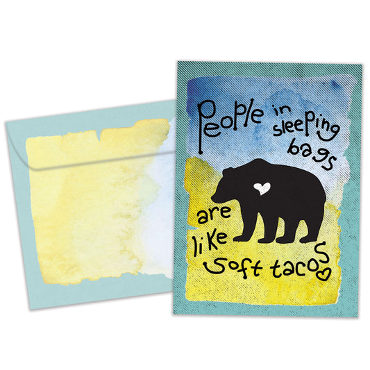 Front view of an All Occasion greeting card and matching envelope featuring a silhouette of a bear with a message in a striking design.