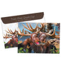 Front view of an All Occasion greeting card and matching envelope featuring an illustration of two smiling moose in a charming and playful design.