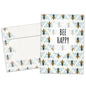 Front view of an All Occasion greeting card and matching envelope featuring bees and the cheerful message 'bee happy' in a playful design.