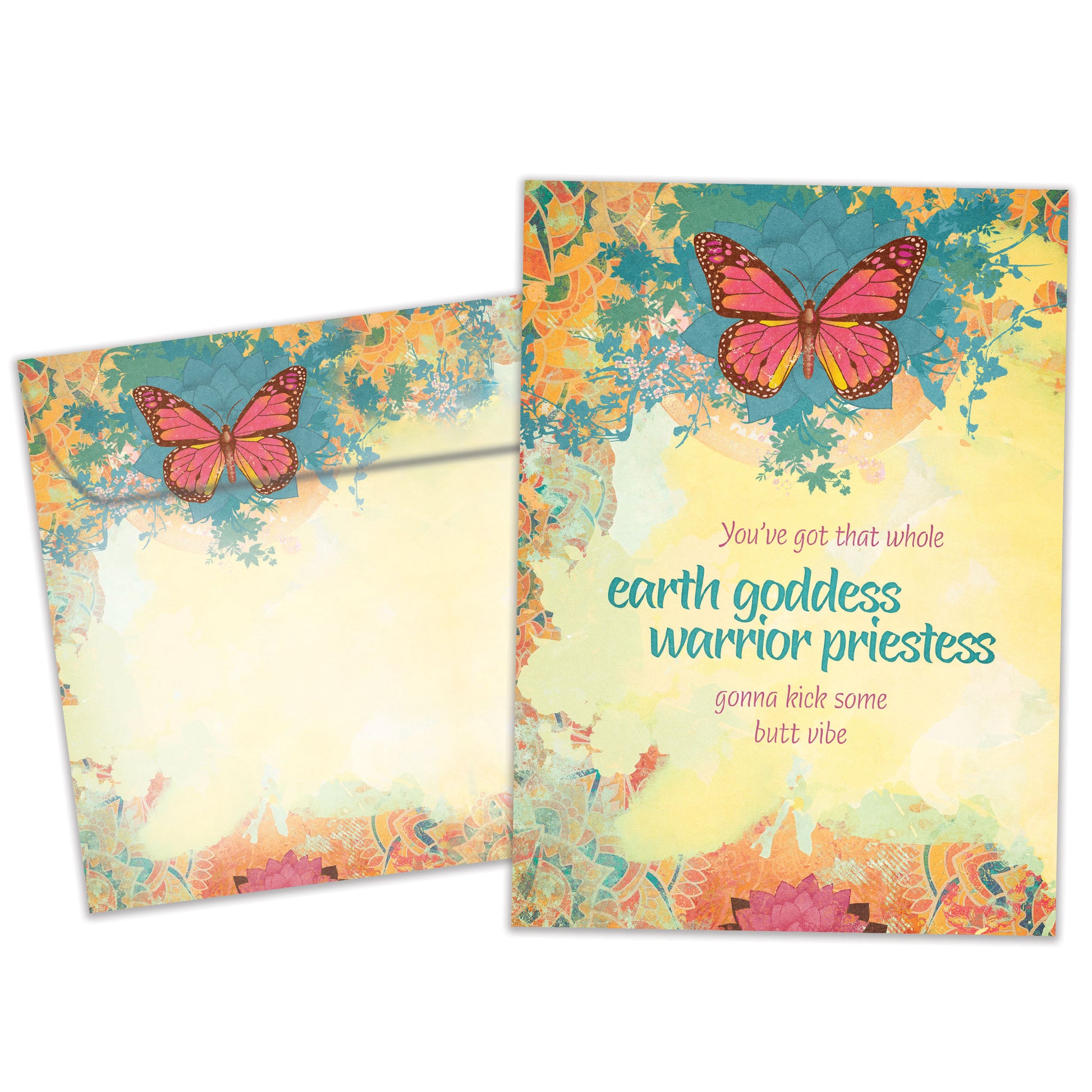 Front view of an All Occasion greeting card and matching envelope featuring a butterfly and floral design with an uplifting message in a beautiful layout.