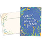 Front view of an All Occasion greeting card and matching envelope featuring the message 'You're my favorite person' surrounded by soft-coloured foliage on a blue background.
