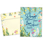 Front view of an All Occasion greeting card and matching envelope featuring the message 'Dream without fear. Love without limits.' on a light blue background with colourful flowers.