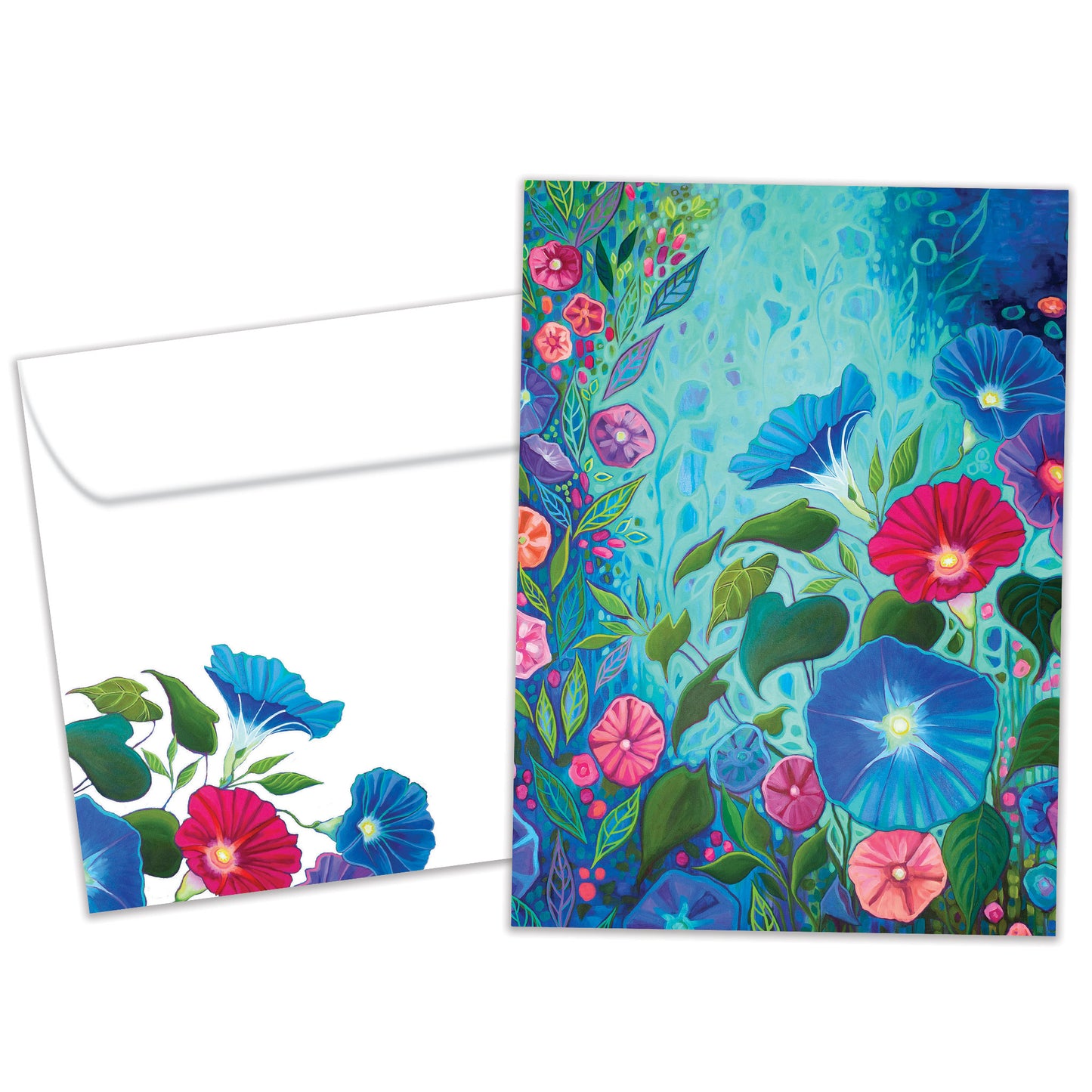 Front view of an All Occasion greeting card and matching envelope featuring beautiful flowers on the cover in rich, vibrant colours.