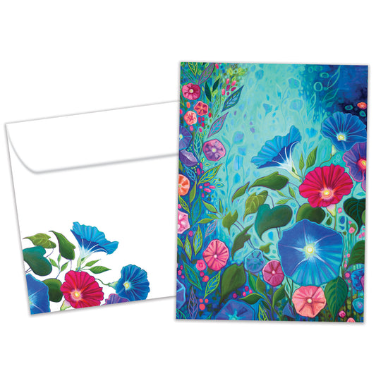 Front view of an All Occasion greeting card and matching envelope featuring beautiful flowers on the cover in rich, vibrant colours.