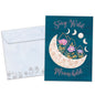 Front view of an All Occasion greeting card and matching envelope with a moon and floral illustration on a dark blue background.