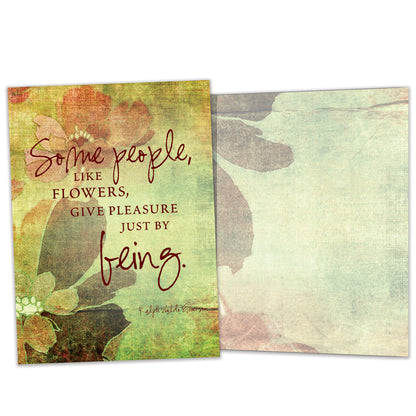 Front and inside view of an All Occasion greeting card featuring vibrant flowers and a nice message about someone special, with matching design details inside.